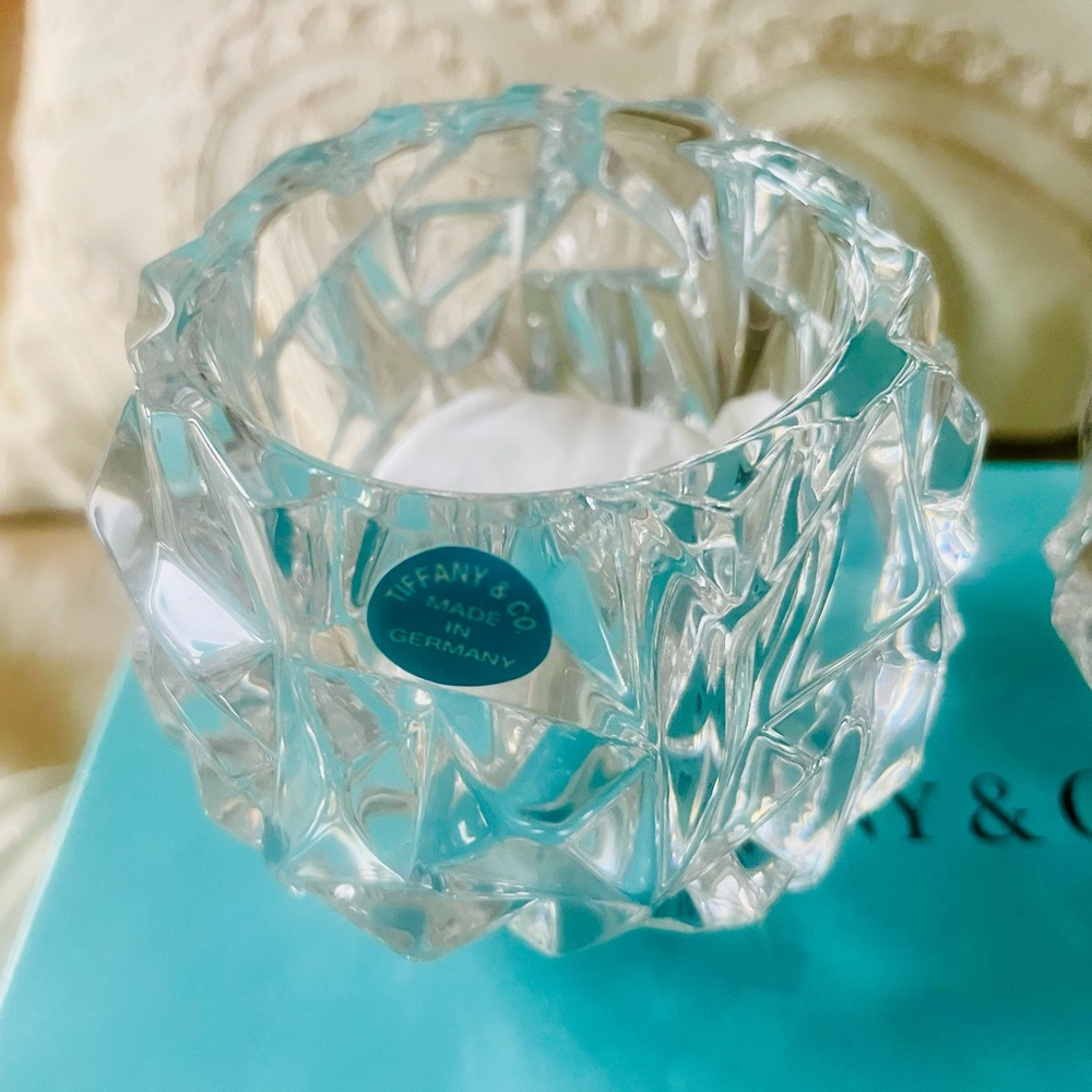 Set of 2 Tiffany & Co. Faceted Glass Candle Holders